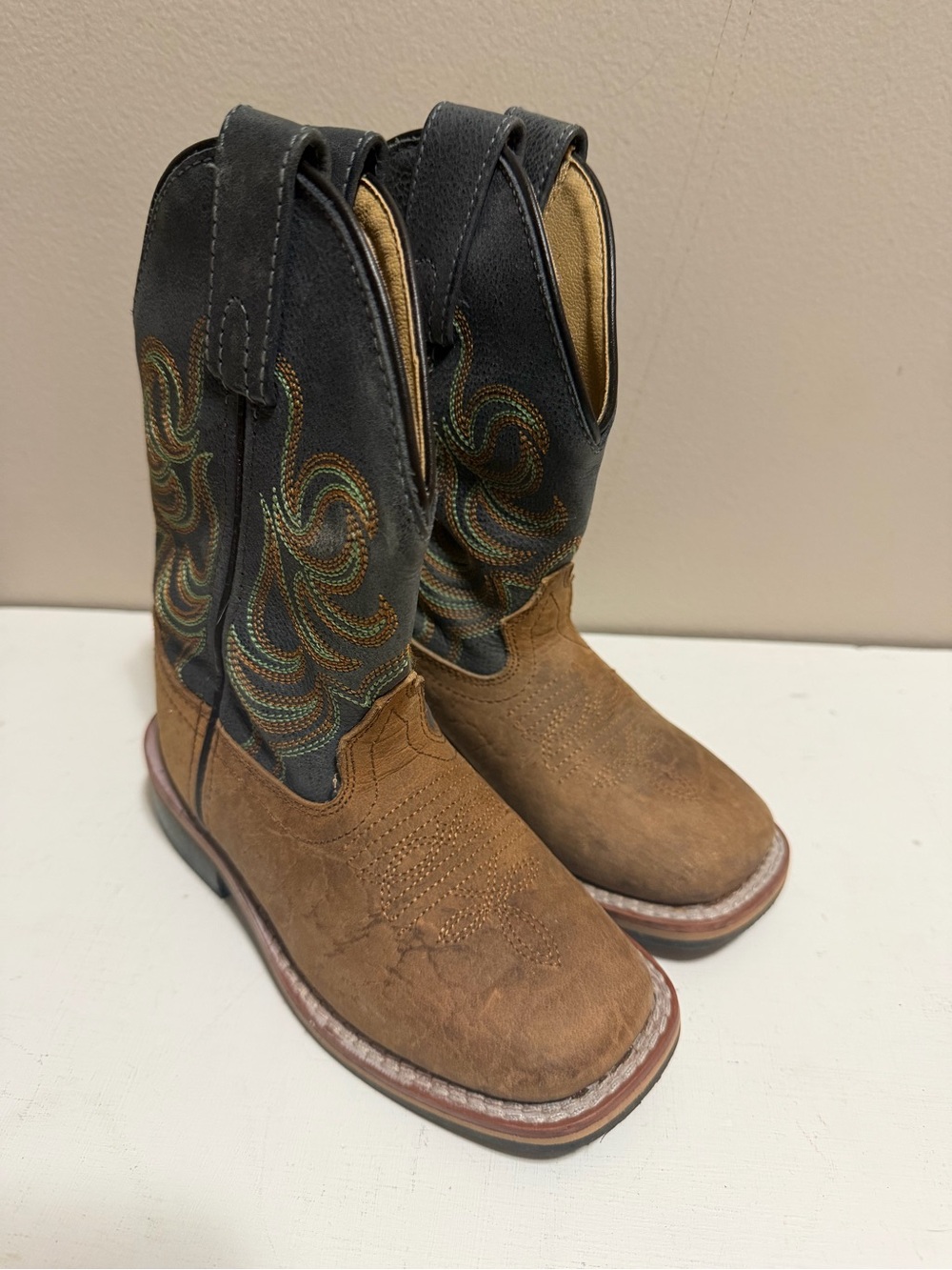 Smoky Mountain Kids Cowboy Boots Brown Black Embroidered Size 9R